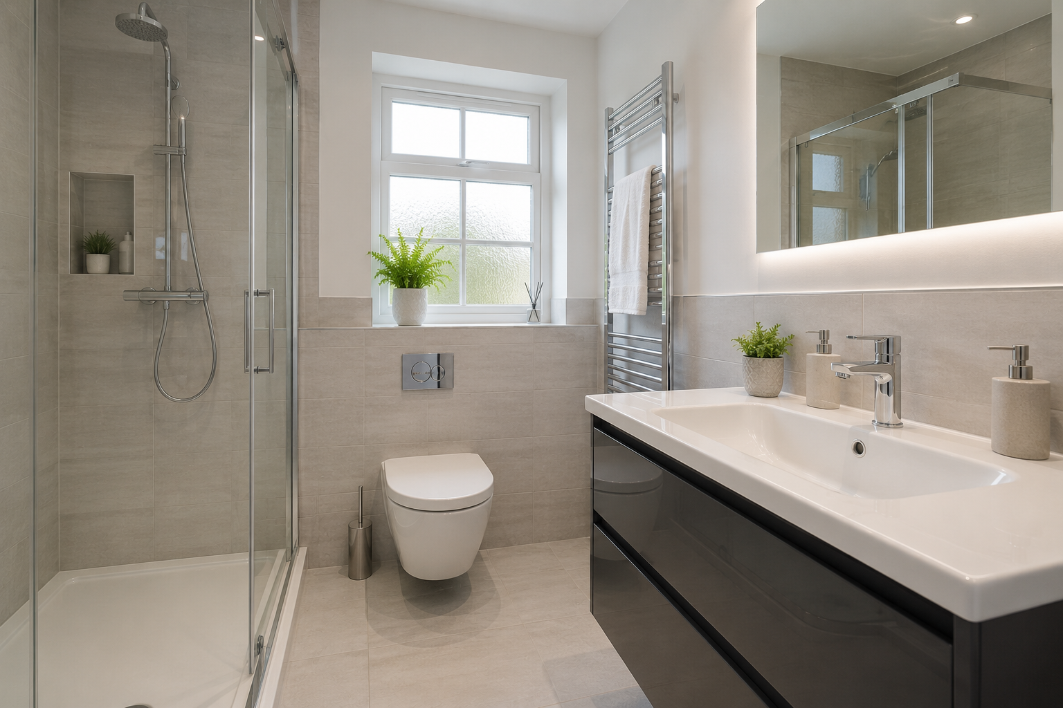 Spotless modern bathroom after a PortiaPro deep clean